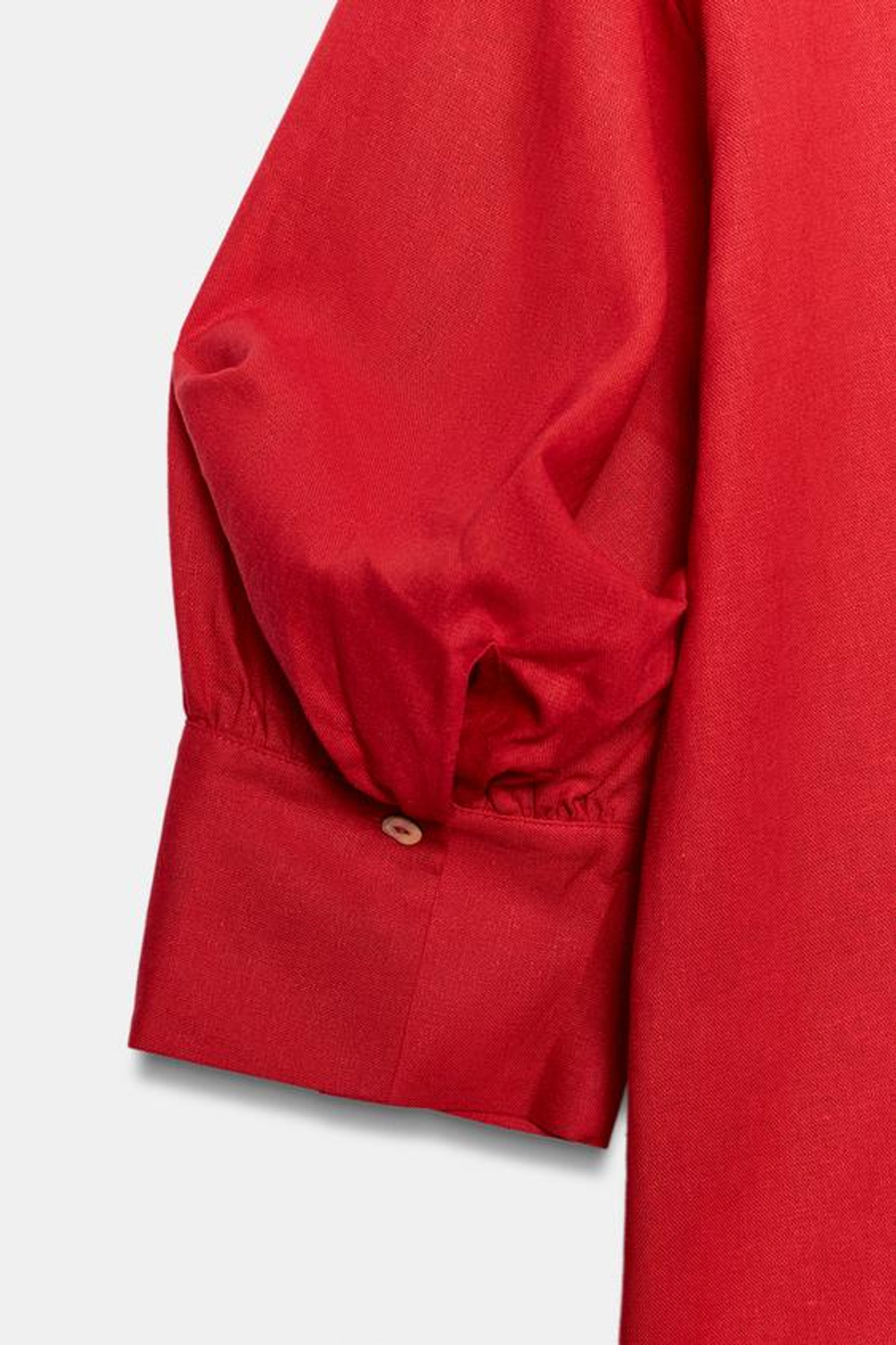 ZARA РУБАШКА ИЗ СМЕСОВОГО ЛЬНА С ОБЪЕМНЫМИ РУКАВАМИ, КРАСНЫЙ