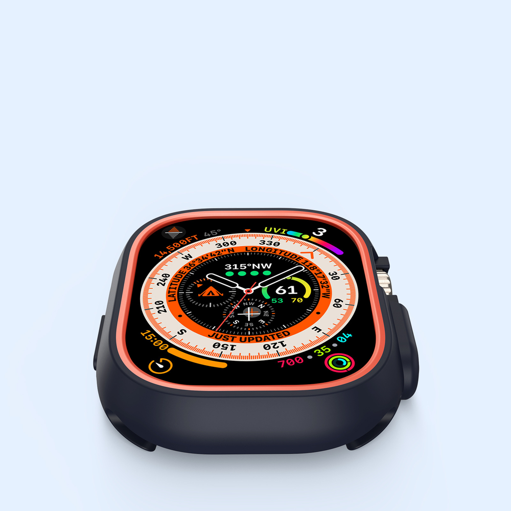 Чехол-бампер для часов Apple Watch Ultra 1 и 2 размер 49мм, темно-синий с оранжевыми вставками (Midnight/Orange) от Dux Ducis, серия Bamo Series Case