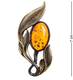 AM- 904 Брошь «Ива» (латунь, янтарь)