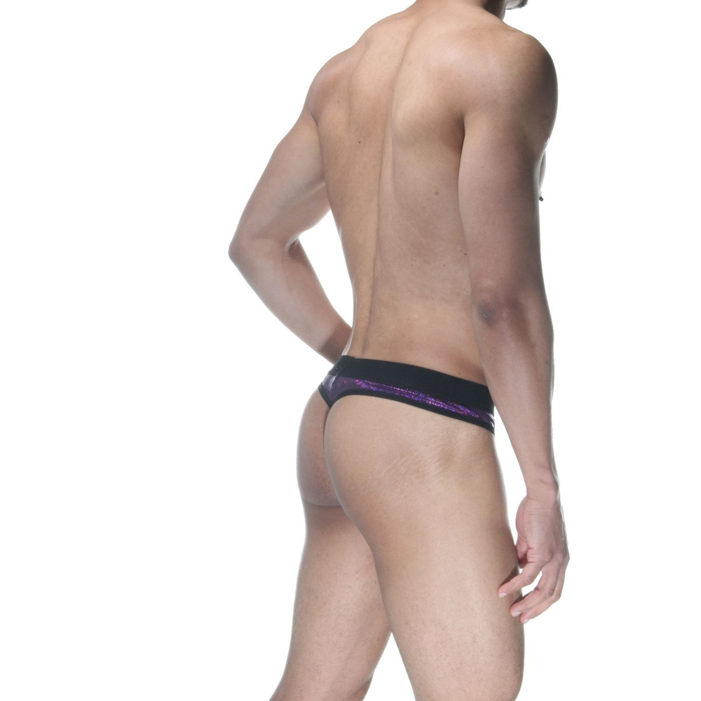 Фиолетовые блестящие мужские трусы-стринги (Размер: L) (Цвет: фиолетовый)