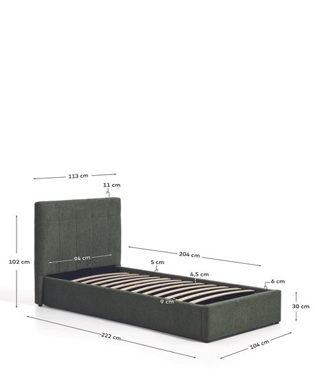 Кровать Darnela из плюша цвета мха, для матраса 90 x 200 см