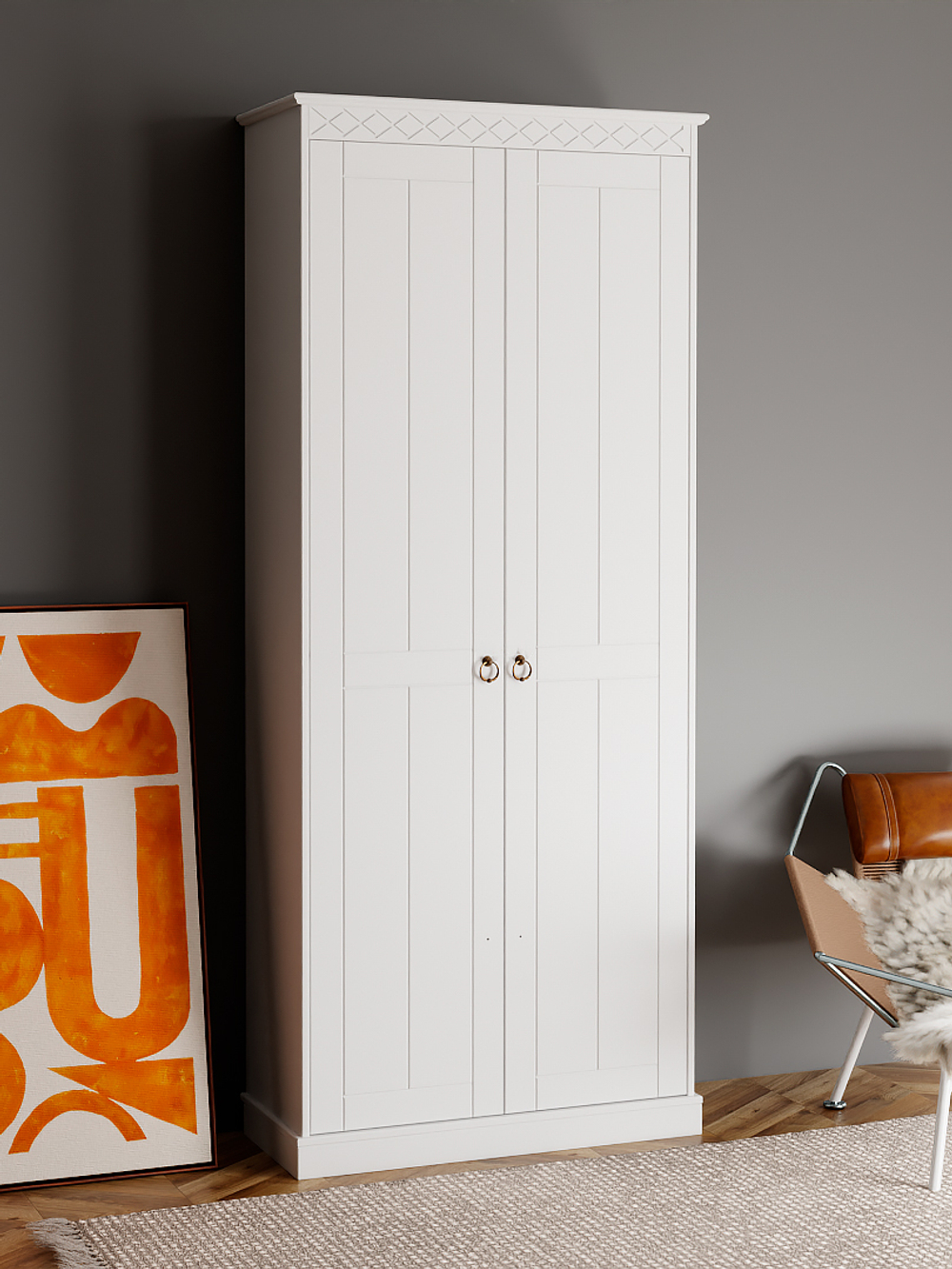 Шкаф двухдверный распашной Индра, МДФ белый