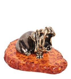 Народные промыслы AM- 790 Фигурка «Гиппопотам» (латунь, янтарь)