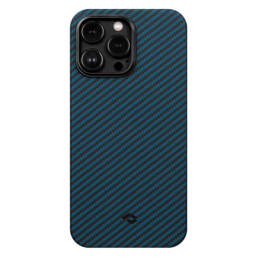 Чехол из арамидного волокна с поддержкой MagSafe PITAKA MagEZ Case 3 1500D для iPhone 14 Pro, Black / Blue Twill (Cаржевое переплетение)