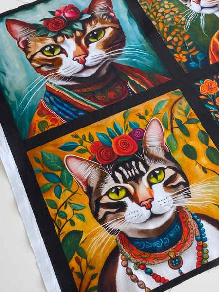 КОТЫ И КОШКИ, купон из 8 картинок, 100% хлопок 8