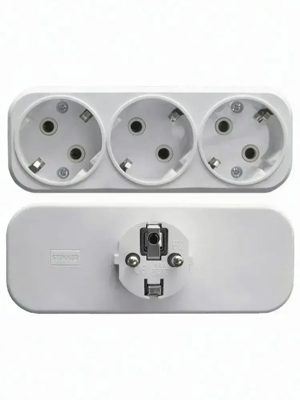 Разветвитель сетевой 3-местный с/з STEKKER ADP16-23-20, 250V, 16A, ABS пластик, белый, 39024