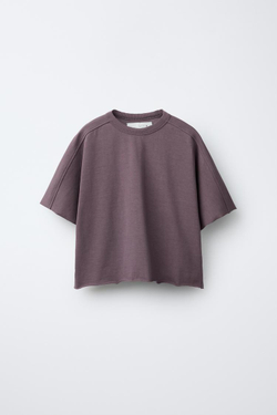 ZARA КОМПЛЕКТ ИЗ ФУТБОЛКИ И БРЮК КЮЛОТ HEAVY WEIGHT С ДЕКОРАТИВНЫМИ ШВАМИ, ТЕМНО-РОЗОВЫЙ