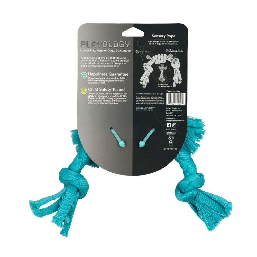 Сенсорный канат Playology PUPPY SENSORY ROPE для щенков мелких и средних пород 8-16 недель с ароматом арахиса, цвет голубой Сенсорный канат Playology PUPPY SENSORY ROPE для щенков мелких и средних пород 8-16 недель с ароматом арахиса, цвет голубой