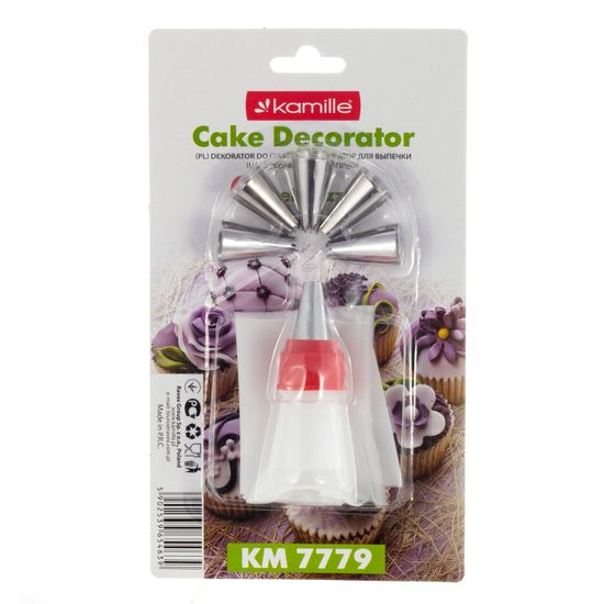 Кондитерский мешок с переходником и 6 стальными насадками Kamille KM-7779