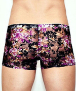 Кружевные мужские трусы-хипсы с цветочным узором (Размер: L) (Цвет: черный)