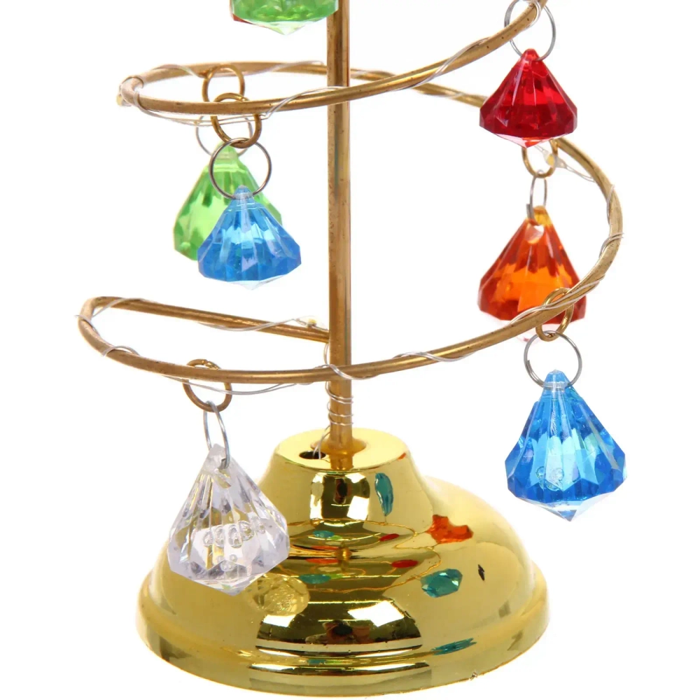 Сувенир с подсветкой «Елочка Хрустальная» 18 см, диаметр 8 см, основание-золото, свечение-тепл.бел, хрусталик Мультицвет (работает от батареек 3 LR44)