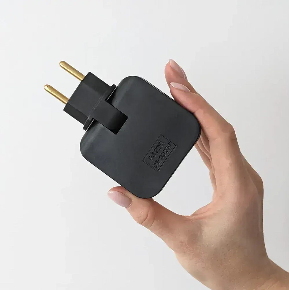 Тройник плоский поворотный для розетки с USB и TYPE-C черный, разветвитель электрический 180 градусов