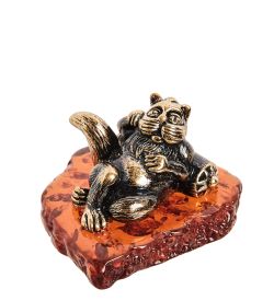 Народные промыслы AM-1754 Фигурка «Кот Барин» (латунь, янтарь)