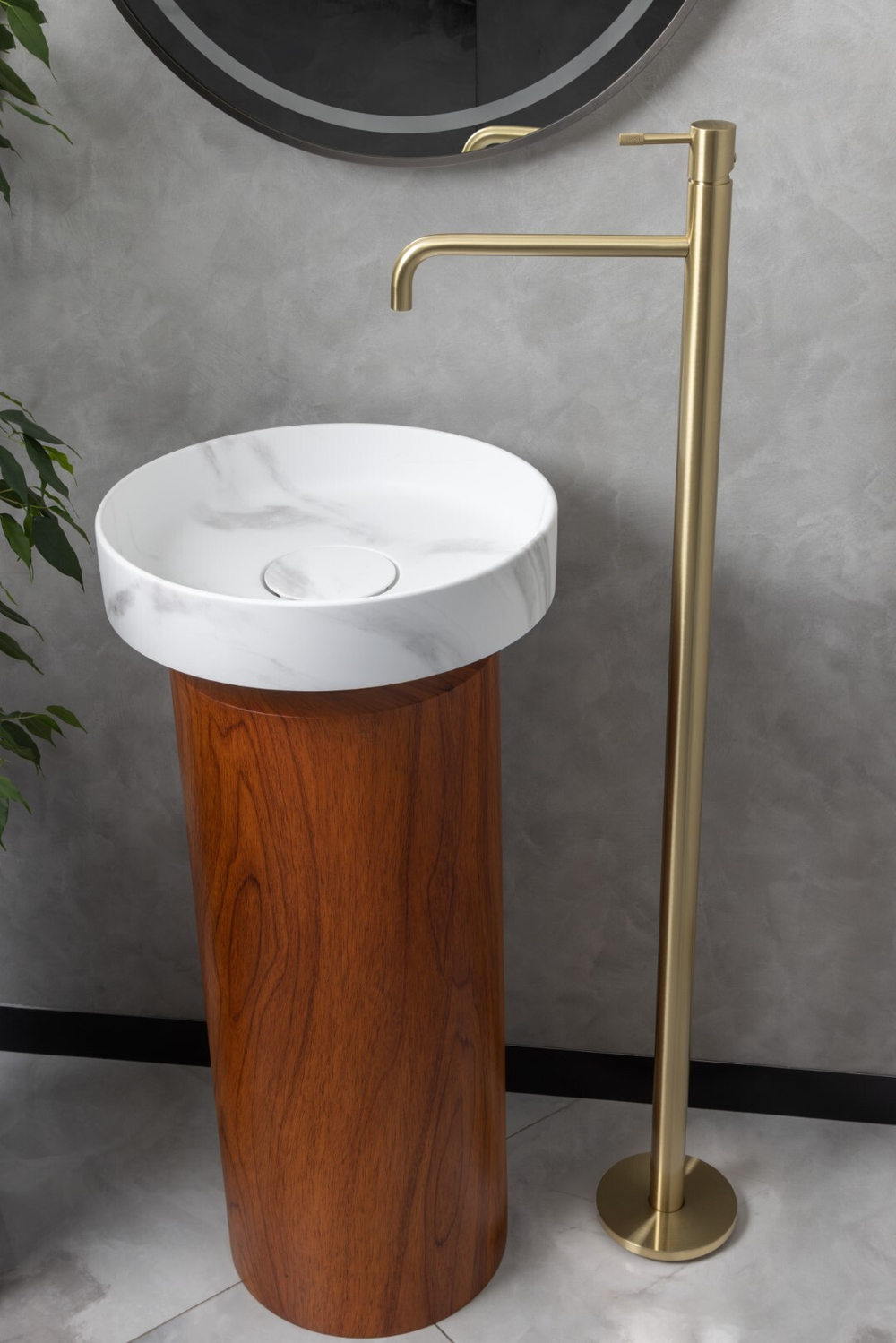 Boheme Раковина накладная Corian 400*130 Calacatta + Пьедестал для раковины Corian 300*720 Red Wood