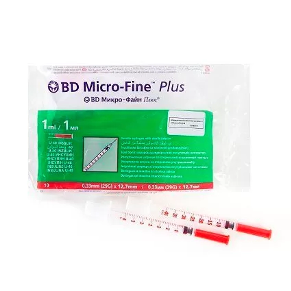 Шприц Micro-Fine Plus инсулин U-40 1мл с несъемной иглой 29G 0,33х12,7 100 шт