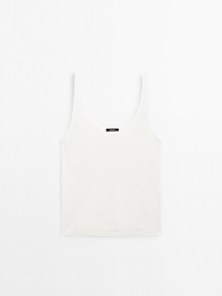 Massimo Dutti Трикотажный топ из 100% льна, натуральный, кремовый