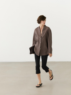 Massimo Dutti Рубашка с V-образным вырезом из 100% льна, коричневый