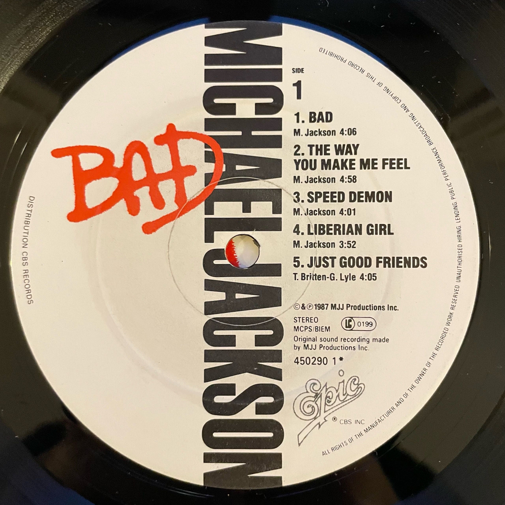 Винтажная виниловая пластинка LP Michael Jackson Bad (Англия 1987)