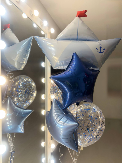 Воздушные гелиевые шары Кораблик/Корабль синий №4796