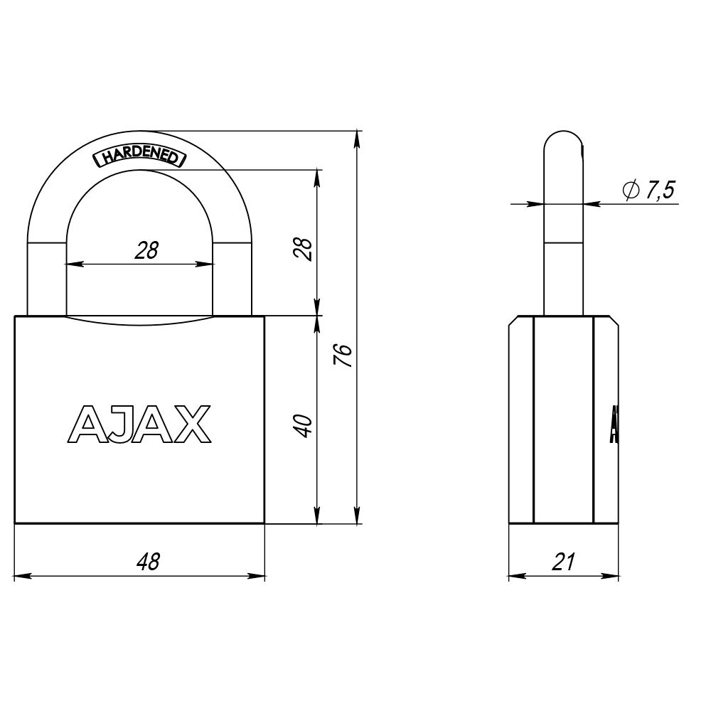 Замок навесной PD-0150 (PD-01-50) 3 key англ.
