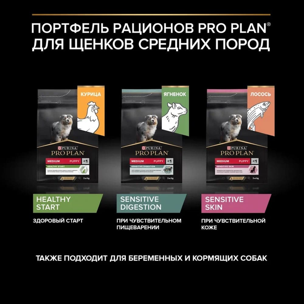 Корм сухой Ягненком и рисом для щенков средних пород с чувствительным пищеварением Pro Plan 12кг