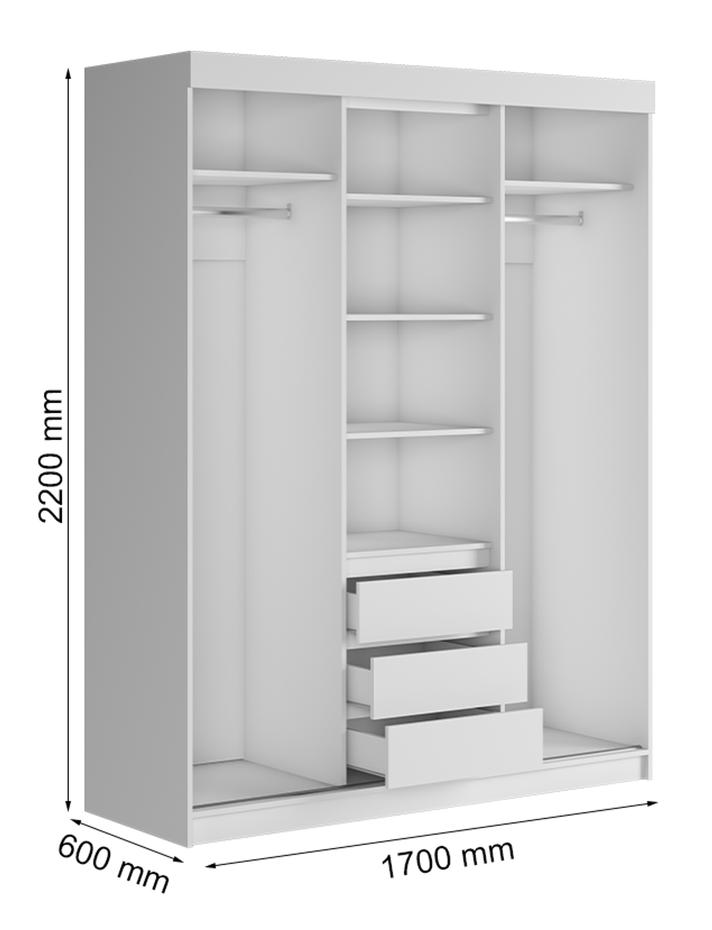 МС Мадера Шкаф-купе альянс (ПВШ) 1700*2200*600 (лдсп белый)
