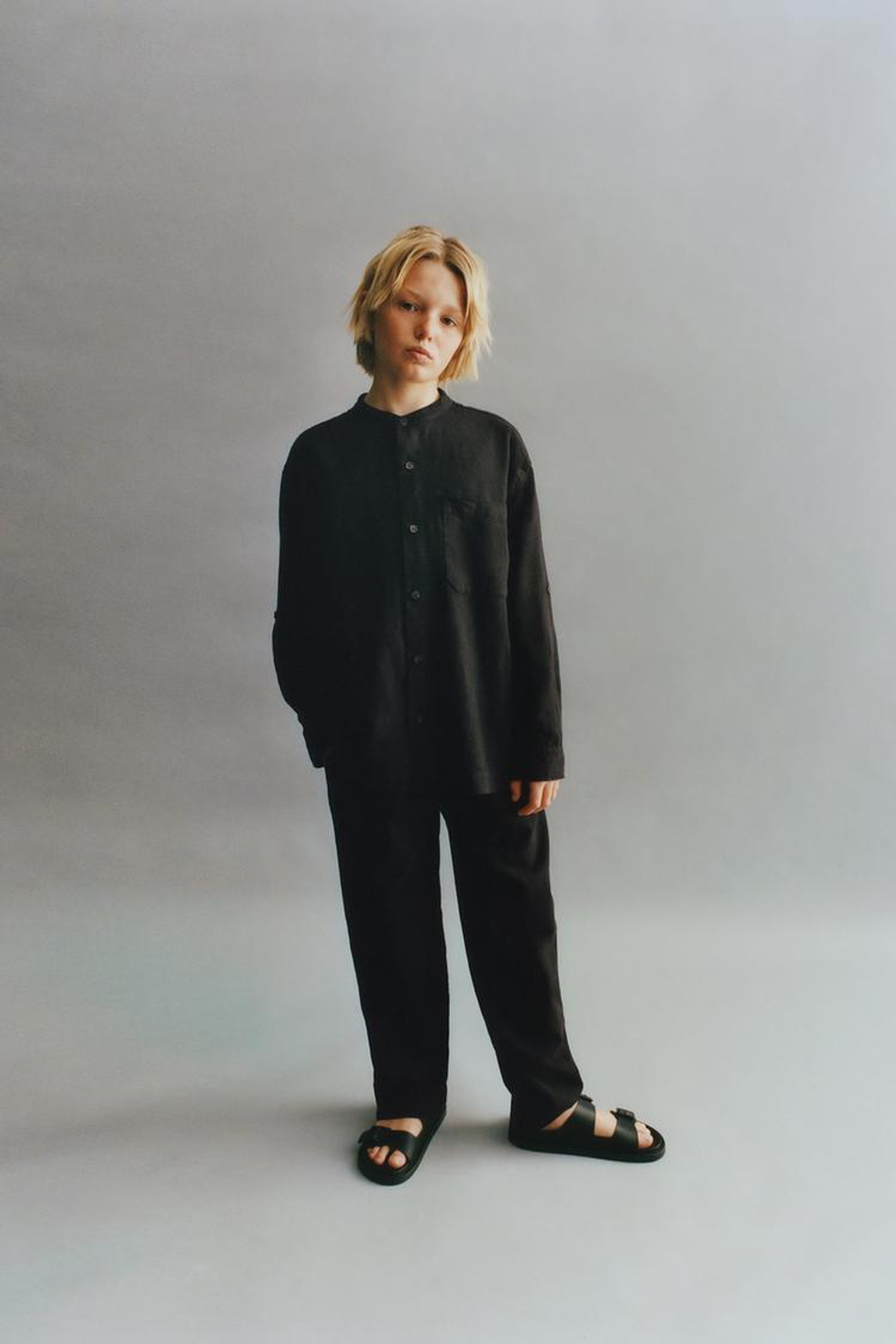 ZARA ЛЬНЯНЫЕ БРЮКИ С ПРЯМОГО КРОЯ, ЧЕРНЫЙ