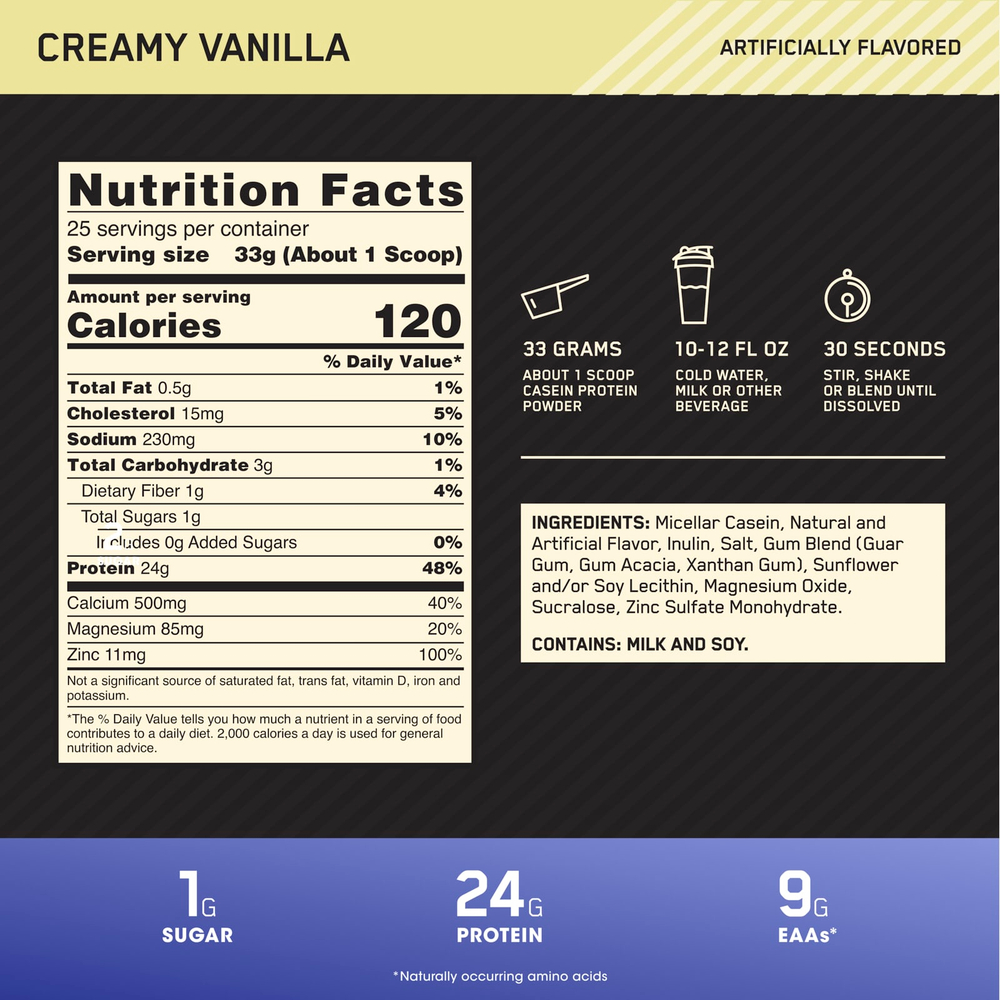 Optimum Nutrition, Gold Standard®, 100% казеин, со вкусом ванили, 825 г (1,81 фунта)