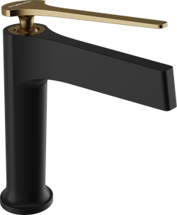 Смеситель для раковины STWORKI Аулум S06010BG матовый черный, матовое золото + донный клапан SD-001GM матовое золото