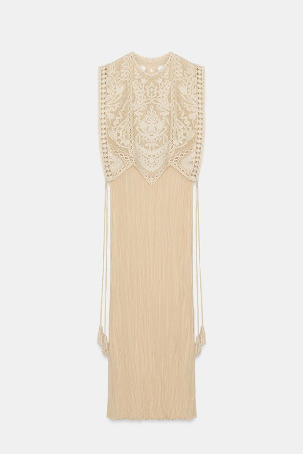 ZARA ПЛАТЬЕ С КОМБИНИРОВАННОЙ СЪЕМНОЙ НАКИДКОЙ — ZW COLLECTION, ЭКРЮ