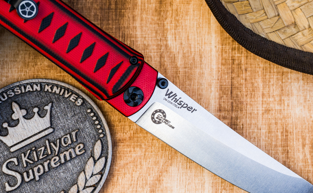 Складной нож Whisper CPM S35VN StoneWash Red, на подшипнике