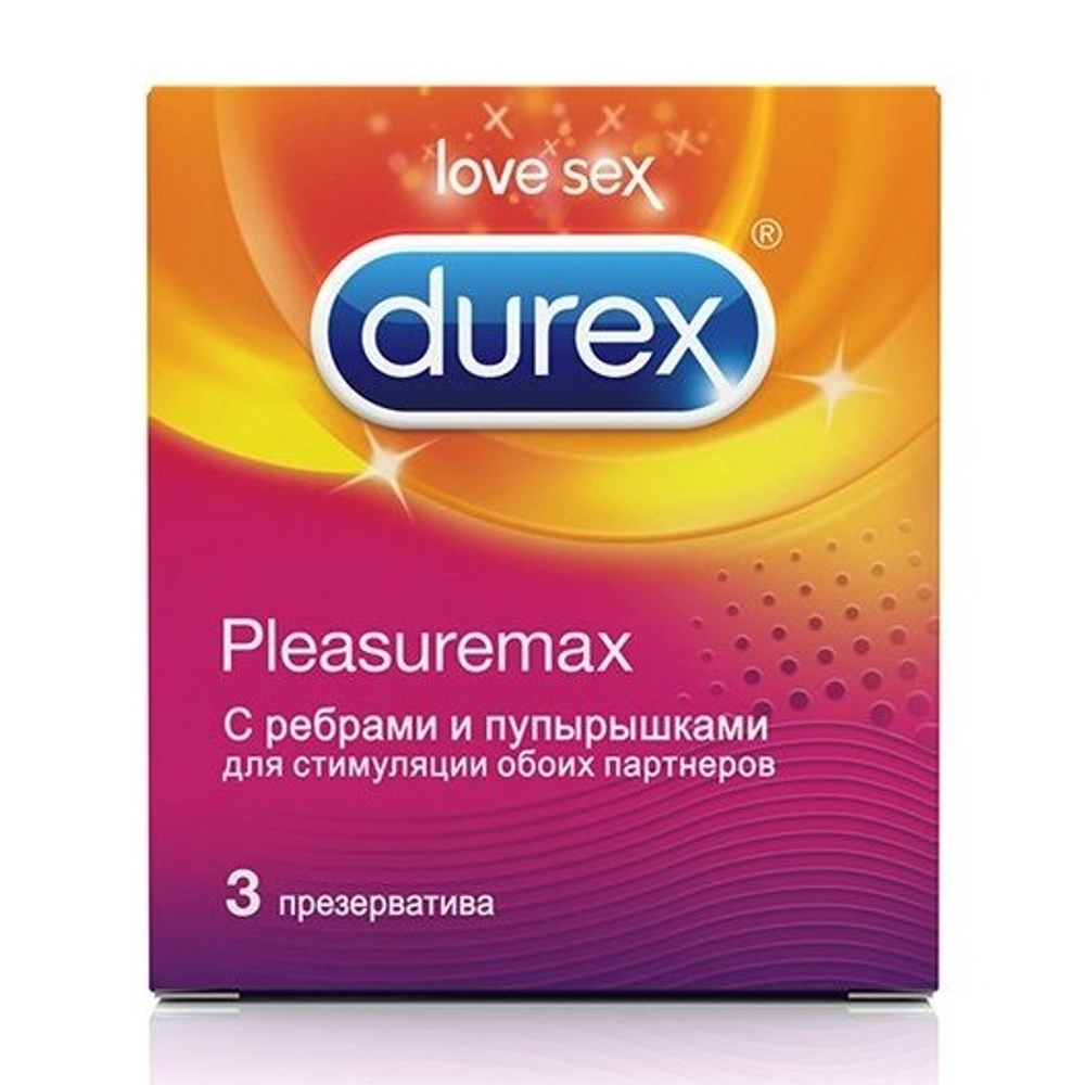 Рельефные презервативы с точками и рёбрами Durex Pleasuremax 3шт