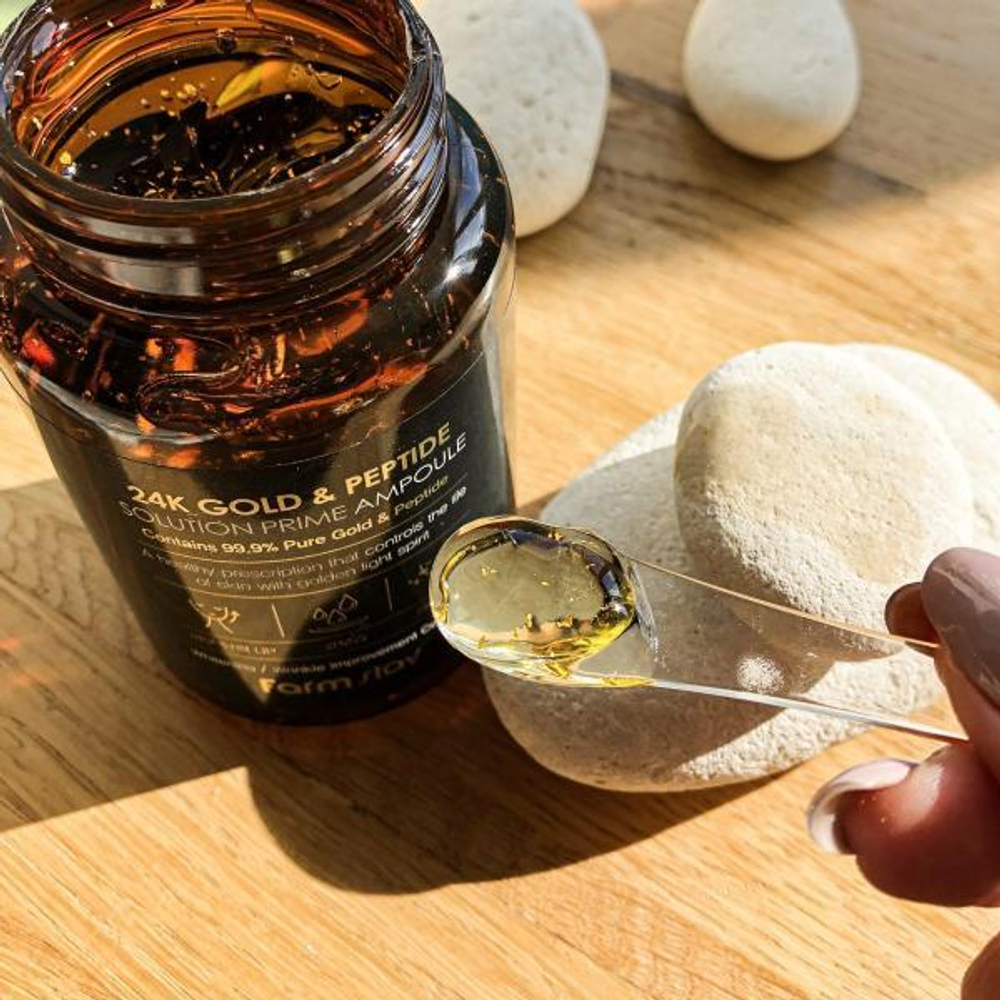 Омолаживающая сыворотка с пептидами и золотом FarmStay 24K Gold & Peptide Solution Prime Ampoule