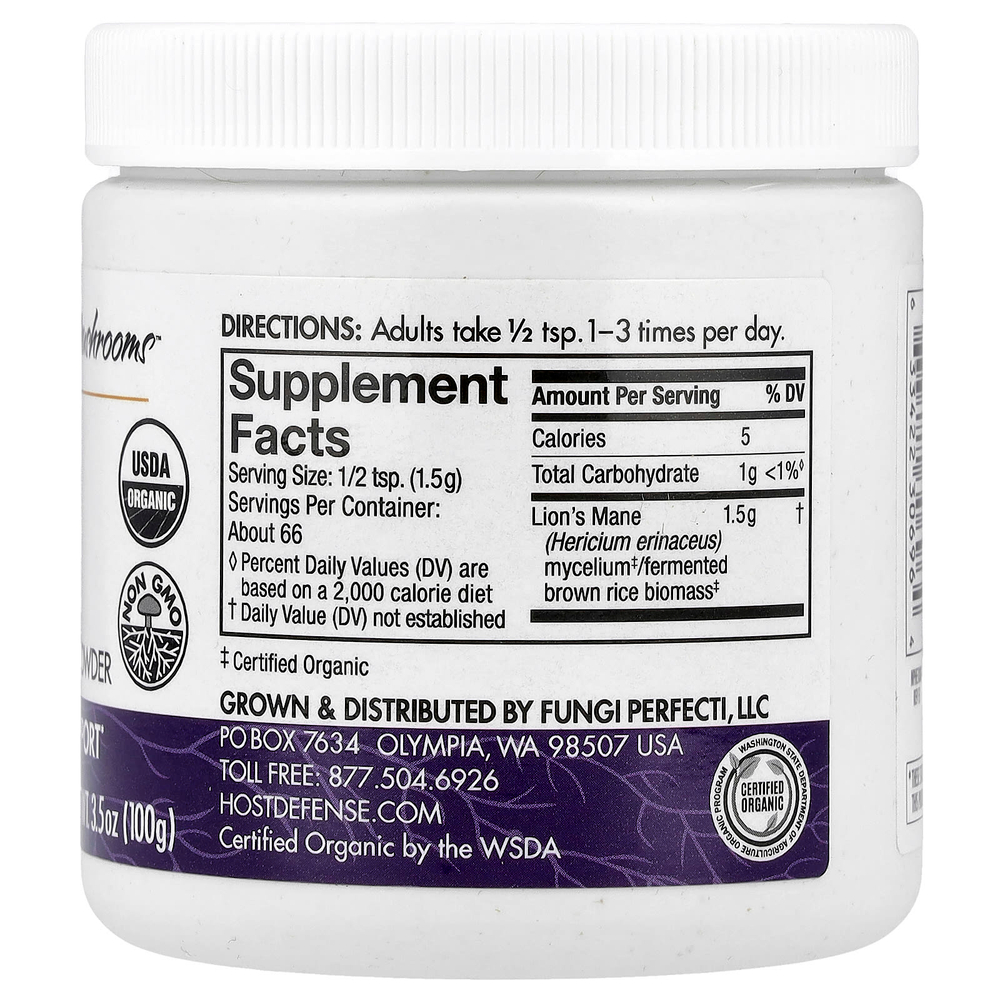 Host Defense, Host Defense® Mushrooms™, ежовик гребенчатый, порошок грибного мицелия, 100 г (3,5 унции)