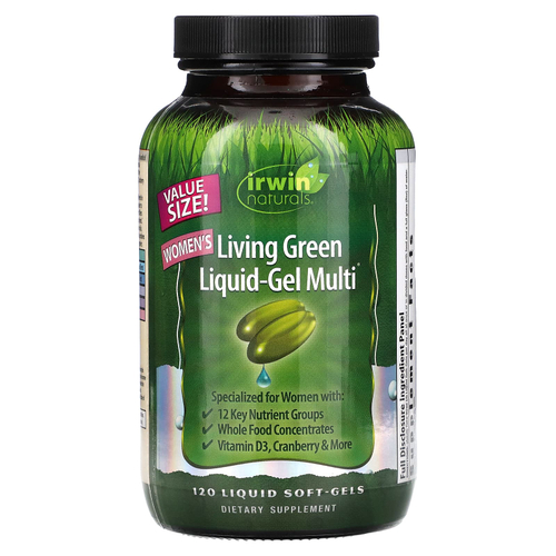 Irwin Naturals, Women's Living Green Liquid-Gel Multi, мультивитаминная добавка для женщин, 120 желатиновых капсул