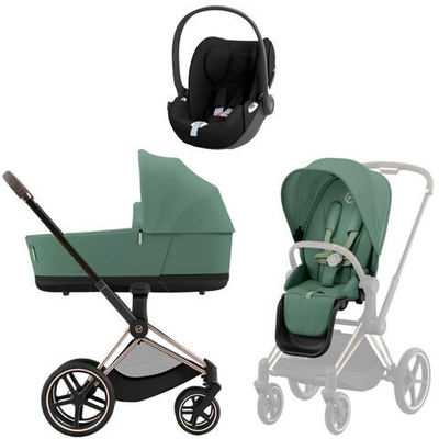 Коляска 3 в 1 Cybex Priam IV Rosegold complete и автокресло Cloud T i-Size Sepia Black Leaf Green