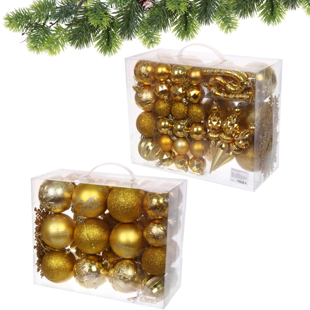 Набор ёлочных украшений «Wish» 6 см + 4 см (53 предмета), Золото