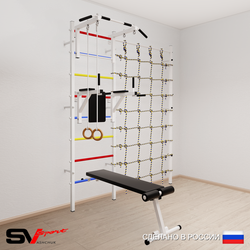 Шведская стенка Sv Sport 5810 (Турник стандарт/Брусья/Скамья/Кольца/Канатный лаз)