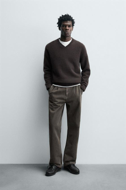 ZARA ДЖИНСЫ STRAIGHT FIT СО СКЛАДКАМИ, СЕРО-КОРИЧНЕВЫЙ