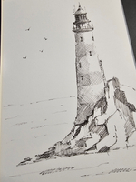 Картина, графика в паспарту 21х30 см на стену для интерьера "Страж утеса"