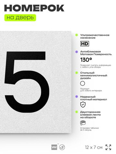 Номер на дверь 155, табличка на дверь для офиса, квартиры, кабинета, аудитории, склада, белая 120х70 мм, Айдентика Технолоджи