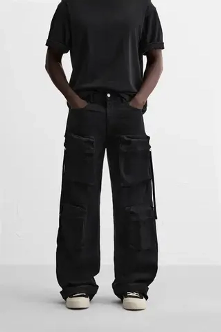 ZARA ДЖИНСЫ КАРГО С КАРМАНАМ, ЧЕРНЫЙ