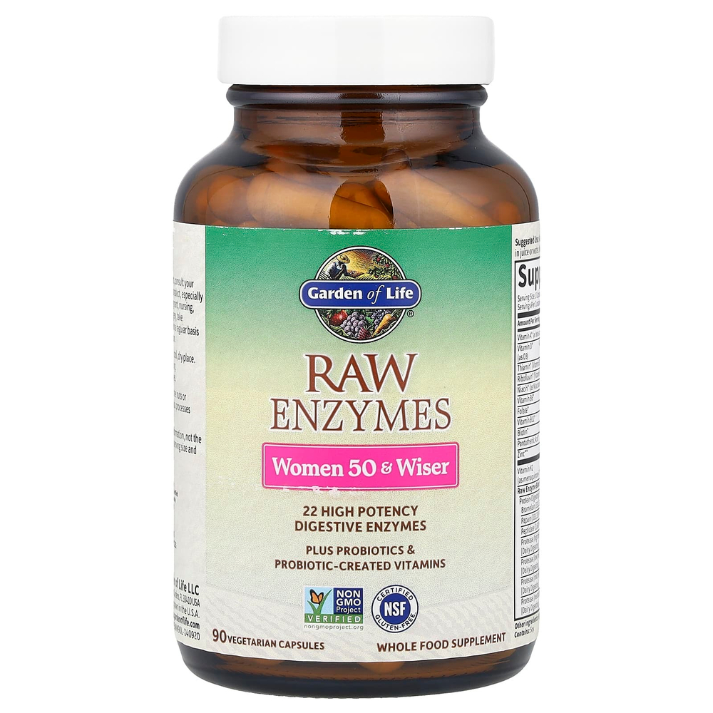 Garden of Life, RAW Enzymes, ферменты для женщин от50 лет, 90 вегетарианских капсул