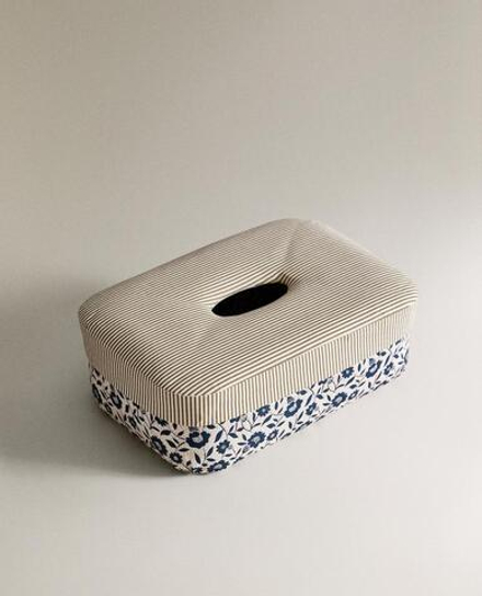 ZARA HOME ПОДСТАВКА ДЛЯ САЛФЕТОК С ЦВЕТОЧНЫМ ПРИНТОМ, СИНИЙ