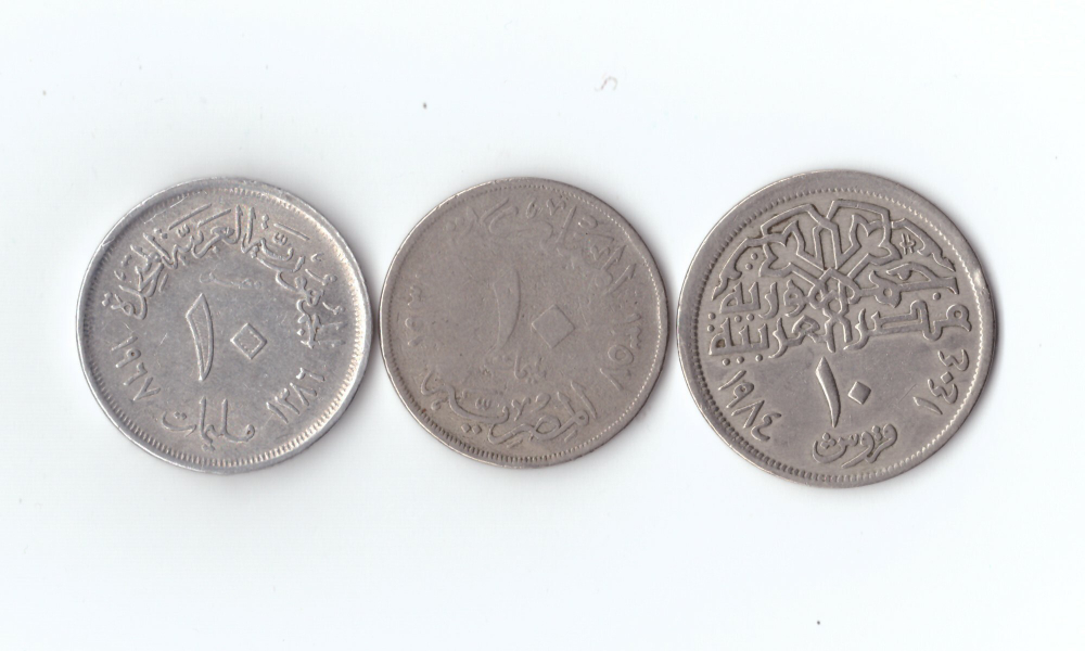 Набор монет 3 шт. Египет 10 миллим 1938-42 г. 1967,1984 г. VF