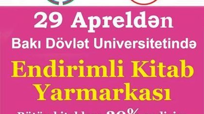 Dostlar, bugündən etibarən Bakı Slavyan Universitetində Endirimli Kitab Yarmarkası keçiririk. 2 gün davam edəcək. Ən yeni kitabları 20% endirim ilə əldə edə bilərsiniz. Və daha bir gözəl xəbər - sabahdan Bakı Dövlət Universitetində də Endirimli Kitab Yar