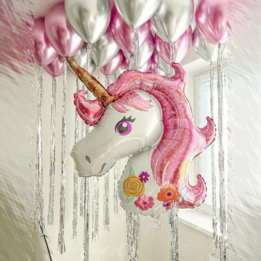 Фольгированный шар-фигура «Голова единорога. Цветочный», 117 см