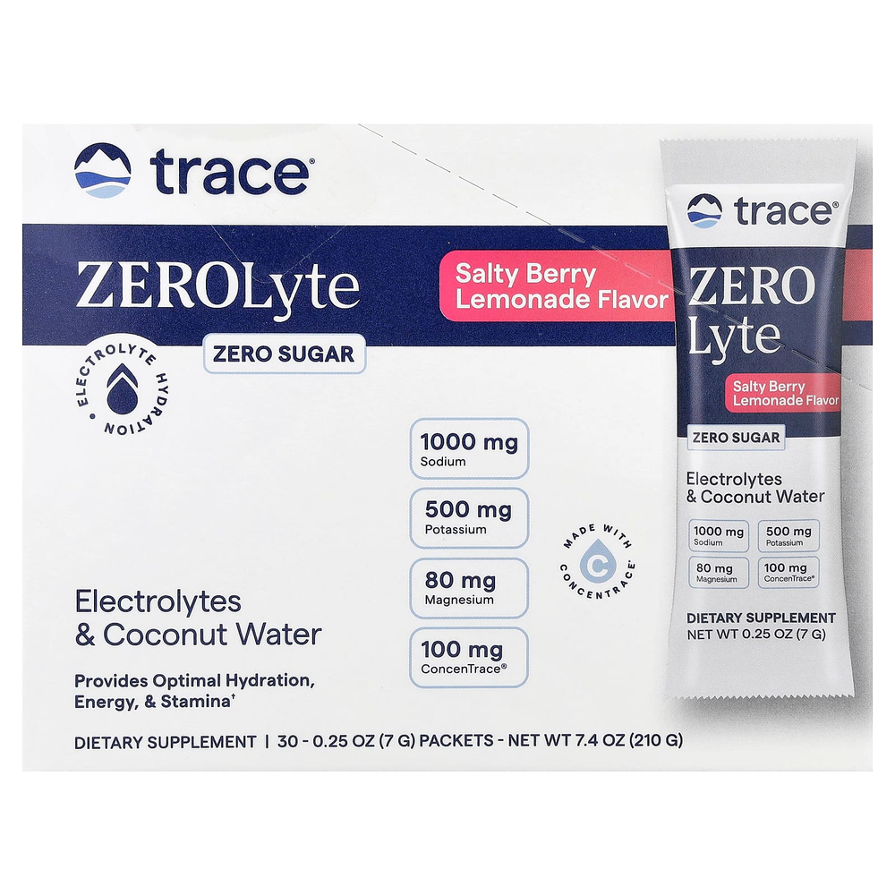 Trace, ZEROLyte, электролит и кокосовая вода, со вкусом лимонада с солеными ягодами, 30 пакетиков по 7 г (0,25 унции)