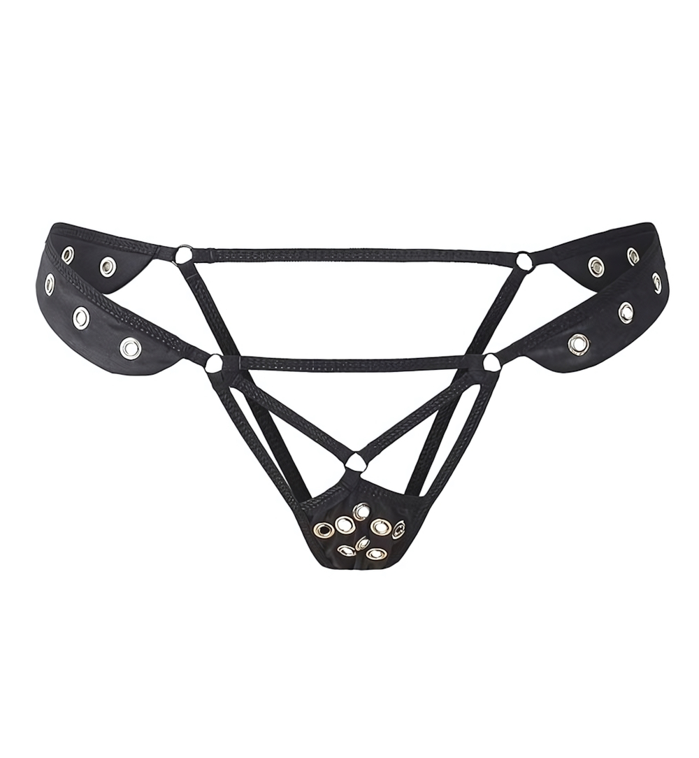 Трусики с доступом и люверсами Le Frivole черные XS/S