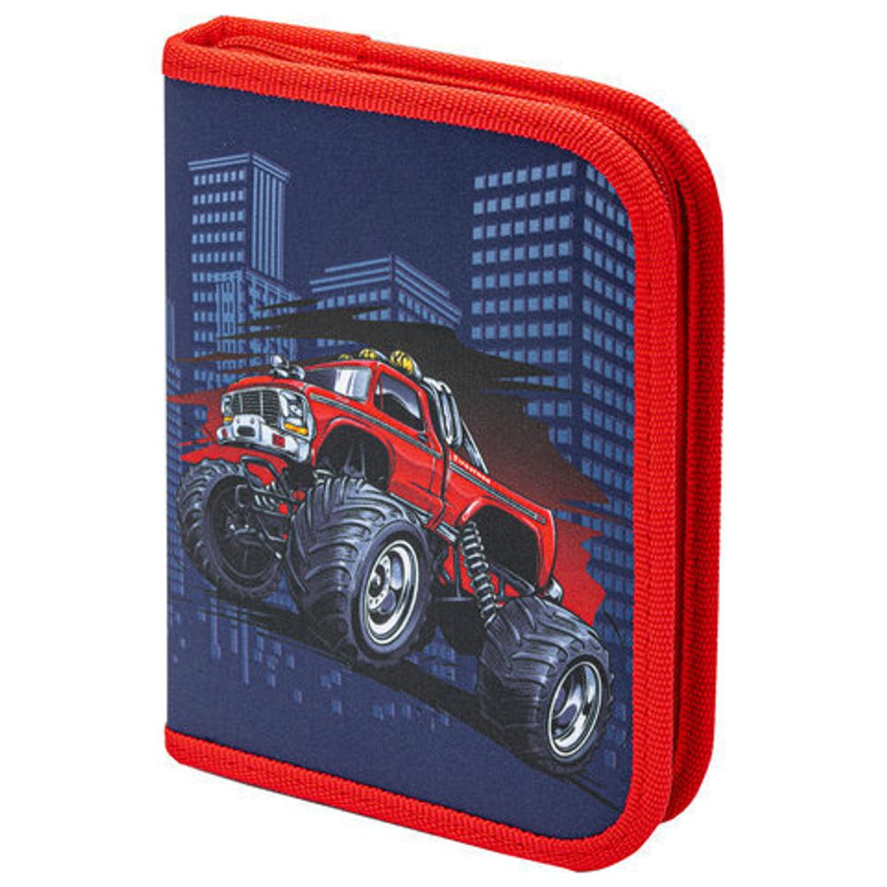 Пенал ПИФАГОР, 1 отделение, полиэстер, 19х13 см, "Monster car", 271013